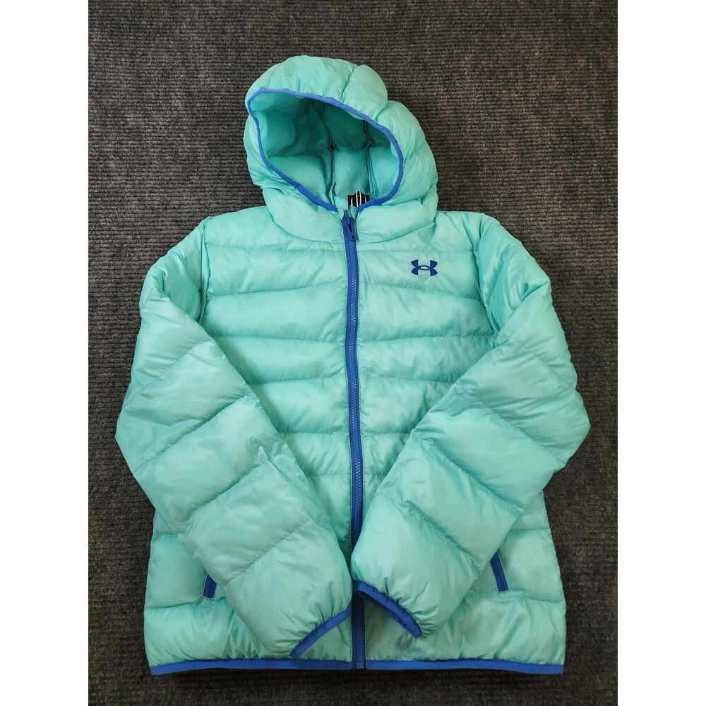Under Armour Long Sleeved Hooded Puffer Storm Jacket Youth XL Aqua